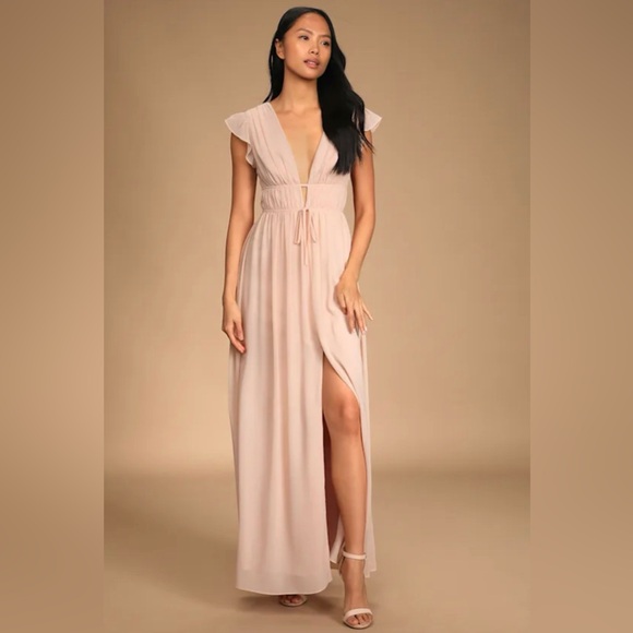 Lulus Dresses & Skirts - Lulus I’m All Yours Blush Ruffle Light Pale Pink Bridesmaid Dress Maxi V-Neck S